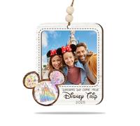Family Trip 2025 Wooden Photo Ornament - “Dreams Do Come True” Personalized Family Vacation Keepsake - Rustic Farmhouse Christmas Decoration with Magic Kingdom Castle Design