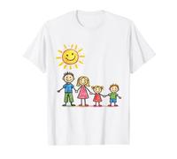 Family Under Smiling Sun Cute Parent Child Art Value Graphic T-Shirt, Men, White, S