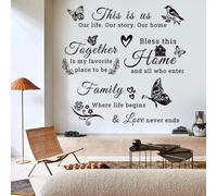 Family Vinyl Wall Decor Stickers This is Us, Together, Home, Family Scripture Quote Wall Decals, Butterfly Decal Inspirational Quotes Sticker Set for Home Office Decor(Black)