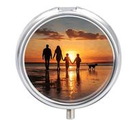 Family Walking Together Pill Box Cute Round Pill Case Portable Medicine Tablet Vitamin Holder Organizer for Purse Pocket