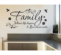 Family Wall Quote Where Life Begins & Love Never Ends Wall Sticker Vinyl Wall Art Quote Home Decal Golden Yellow Medium 89cm Wide x 42cm high