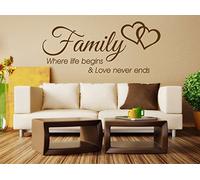 Family Wall Quote Where Life Begins Vinyl Sticker Wall Art Home Mural Decal Colour Yellow Size Large 96cm Wide x 42cm high