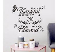 Family Wall Stickers for Living Room: Inspirational Home Quotes Vinyl Art Wall Decals for Kitchen Dining Room Bedroom Bathroom Apartment - Thankful Grateful Blessed 18" X 15"