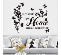 Family Wall Stickers for Living Room: Inspirational Home Quotes Vinyl Art Wall Decals for Kitchen Dining Room Bedroom Bathroom Apartment - Bless This Home and All Who Enter 18" X 15"