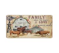 Family Where Life Begins and Love Never Ends Metal Sign Farmhouse Cow Aluminum Sign Furry Cattle 6x12in Easy to Mount Plaque Tin Sign for Home Bar Room Diner Garage Kitchen