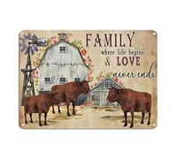 Family Where Life Begins And Love Never Ends Metal Sign Vintage Country Cow Aluminum Sign Cow Heard 10x14in Fade Resistant Plaque Tin Sign For Garage Bar Cinema Garden Road