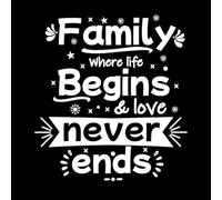 Family Where Life Begins and Love Never Ends Quote Design Vinyl Wall Decals 67.2x73.3cm Multi Color Selection White