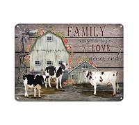 Family Where Life Begins And Love Never Ends Tin Sign Antique Cow Metal Tin Sign Funny Cow 10x14in Rust-Proof Plaque Tin Sign For Bars Restaurants Cafes Pubs