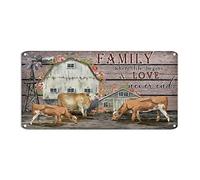 Family Where Life Begins and Love Never Ends Tin Sign Rustic Cow Aluminum Sign Abstract Animal 6x12in Windproof Iron Painting for Office Home Classroom Man Cave