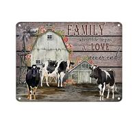 Family Where Life Begins and Love Never Ends Tin Sign Vintage Country Cow Metal Tin Sign Highland Cow 12x16in Easy to Mount Metal Plaque for Country Home Kitchen Restaurant