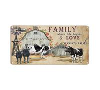 Family Where Life Begins And Love Never Ends Tin Sign Vintage Cow Metal Wall Art Farmhouse 6x12in Windproof Metal Art Plaque For Home Bar Shop Man Cave Garage
