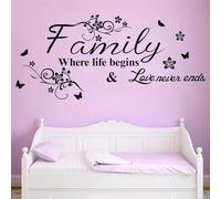 Family Where Life Begins and Love Never Ends Wall Stickers Wall Decor Removable Family Sayings Vinyl Sticker Décor Art Quote Decal Inspirational Christian Biblical for Living Room Bedroom Kitchen