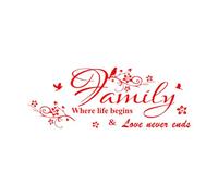 Family Where Life Begins Love Never Ends Branch Leaves Wall Sticker Bedroom Living Room House Love Vinyl Home-S-21x56cm-Red