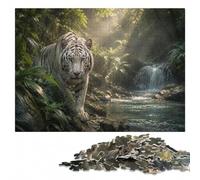 Family Wooden Jigsaw, Adults, White Tiger in Lush Jungle, 1000 Pieces | Jigsaw Puzzle: easy-to-see colour differences for piece grouping over several sessions.