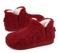 FamilyFairy Women's Memory Foam Boots Slippers Warm Shearling Bootie Soft Plush Fleece Comfy House Shoes Outdoor Indoor Rubber Sole Red, 7-8