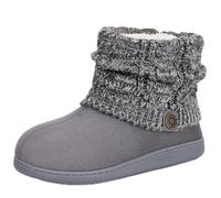 FamilyFairy Women's Woolen Yarn Knit Bootie Slippers Comfy Warm Plush Fleece Memory Foam House Shoes for Indoor Outdoor(9-10,Grey)