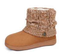 FamilyFairy Women's Woolen Yarn Knit Bootie Slippers Comfy Warm Plush Fleece Memory Foam House Shoes for Indoor Outdoor(9-10,Brown)