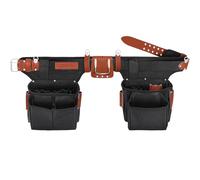 FamilyKit PU Leather Tool Belt, Heavy Duty Construction Tool Belt | Adjustable Utility Tool Pouch Waist Up to 46" for Electrician Framers Plumber Roofer Carpentry Men Dad Gift (Black-khaki)