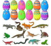 FAMINESS 12PCS Reptiles Animals Figures Filled Easter Eggs Realistic Jungle Animal Figures Toys Educational Play and Party Favors Easter Gift for Boys Girls