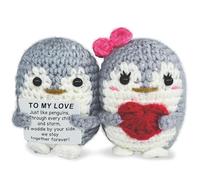 FAMINESS Crochet Penguin Gift Cute Romantic Valentines Gifts for Her Him for Her Handmade Crochet Penguin Birthday Gift for Girlfriend Wife Valentine's Day Presents for Her