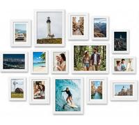 FamiPrts 15 Pack Picture Frames Collage Wall Decor for Mounting or Tabletop Display, Photo Frames Gallery Set for Family, Multi Sizes Including 3pcs A4, 6pcs 5x7, 6pcs 4x6, White