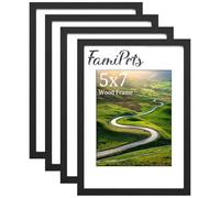 FamiPrts4Pack 5x7 Picture Frame, Wooden 5x7 Frames, Versatile Black Frame, Dual Orientation (Landscape/Portrait), Includes Wall Hooks - Wall Mount and Desktop for Home, Office, Gallery