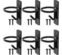 Famiron 6 Pack Black Metal Bucket Hooks for Horse Stalls, Wall Mount Equestrian Water Feed Bucket Holder Hangers with Installation Screws, Farm Barn Supplies