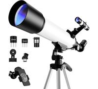 FAMIROSA Telescope for Adult & Beginners, 70mm Aperture 500mm Astronomical Refractor Telescopes, Portable Outdoor Telescopes with Tripod, Phone Adapter, Stickers, Carry Bag (White)