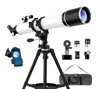 FAMIROSA Telescope for Adults Astronomy, 90mm Aperture 900mm Refractor Telescopes for Beginners, Magnification 36X-270X, with Phone Adapter, Tripod and Carry Bag (White)