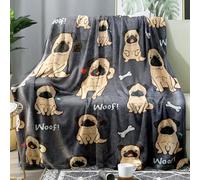 Famitile Love Pug Blanket, Twin Size Large Cute Puppy Throw Blanket Super Soft Pugs Stuffed Animal Blanket Gifts for Dog Lovers Women and Adults (Dark Grey, 60" x 80")