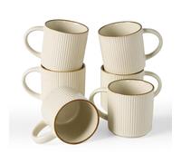 famiware Coffee Mug Set for 4, Star 12 oz Catering Mugs Cup Set with Handle for Coffee, Tea, Cocoa, Milk - Ceramic Stoneware Drinkware Set, Vanilla White