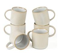 famiware Coffee Mug Set for 6, Star 12 oz Catering Mugs Cup Set with Handle for Coffee, Tea, Cocoa, Milk - Ceramic Stoneware Drinkware Set, Cappuccino White