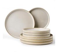 Famiware Premium 8-Piece Dinner/Salad Plates Set for 4, Cappuccino White
