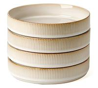famiware Star 7.5" Pasta Bowls Set of 4, Plate Bowls, Cappuccino White | Double Reactive Glaze, Microwave & Dishwasher Safe, Lead-free and Cadmium-free, Stoneware Scratch Resistant, Kitchen Bowls