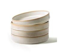 famiware Star 8.25" Pasta Bowls, Large Dinner Bowls Set of 4, Salad Bowl Plates, Shallow Bowls for Eating, Cappuccino White