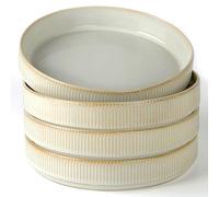 famiware Star 8.25" Pasta Bowls, Large Dinner Bowls Set of 4, Salad Bowl Plates, Shallow Bowls for Eating, Cappuccino White