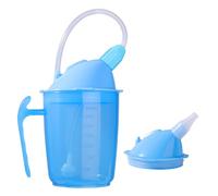 FAMJOALE Adult Sippy Cup for Elderly Spill Proof, 3 in 1 No Spill Plastic Elderly Care Cup with Lids and Long Straws, 12oz Hospital Dysphagia Cup for Hospital Patients, Pregnant, Disabled (Blue)