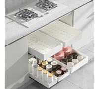 FAMKIT 3 PCS Pull Out Cabinet Organiser,Extendable Slide Out Kitchen Storage Drawer Shelf,No Drill,Roll-Out Sliding Shelf with Rail System,for Kitchen Base Cabinet Organization