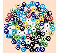 FAMLEAF 90pcs 8mm Sizes Evil Eye Beads, Flat Evil Eye Beads, Turkish Handmade Beads, Flat Round Glass Spacer Beads for Jewelry Making(Multicolor)