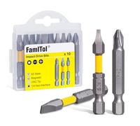 FamlTol Impact Driver Bits Set 10 Pcs: Magnetic Screwdriver Bits S2 Steel High Torque Anti Slip PH2 SL SQ 1/4 Hex Shank Drill Bit Sets for DIY Home Use Electricians Installation Work