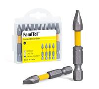 FamlTol SL4 Slotted Screwdriver Bits 50mm Slotted SL4 Bit 10 Pcs Magnetic S2 Steel Bits 1/4" Hex Shank for Home Repair Electrical Installation and Enclosure Fastening