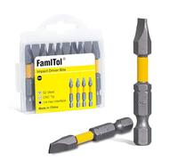 FamlTol SL6 Slotted Screwdriver Bits 50mm Slotted SL6 Bit 10 Pcs Magnetic S2 Steel Bits 1/4" Hex Shank for Home Repair Electrical Installation and Enclosure Fastening