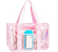 Fammart Iridescent Clear Beach Bag for Women, Large Pool Tote Cruise Vacation Essentials - Waterproof, Zipper Closure, Jelly Pink, XL