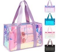 Fammart - Iridesent Clear Beach Bag for Women Large Bag Pool Cruise Vacation Waterproof Zipper Closure Iridesent Purple X-Large Fashion