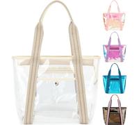 Fammart Mesh Beach Bag, Large Beach Tote with Zipper Pocket for Family Pool Bag for Toys & Vacation Essentials
