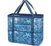 Fammart Mesh Beach Bag, Large Beach Tote with Zipper Pocket for Family Pool Bag for Toys & Vacation Essentials, Large - Starfish, L, Fashion