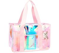 Fammart Unisex Womens Iridescent Clear Beach Bag Fashion | Waterproof Sandproof, Zipper Closure, 5 Pockets Beach Tote for Swim Boat Summer Beach Waterpark Travel Cruise Essentials 2026