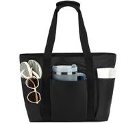 Fammart Waterproof Beach Bag for Women with Wet Pocket, Beach Tote Compatible with Stanley Cup for Pool Travel Cruise, Soft Grip - Black, L, Stylish
