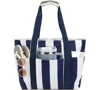 Fammart Waterproof Beach Bag for Women with Wet Pocket, Beach Tote Compatible with Stanley Cup for Pool Travel Cruise, Soft Grip - Dark Blue, L, Stylish