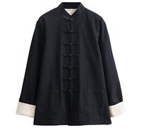FAMMIX Loose Martial Arts Kung Fu Jacket - Tang Suit Hanfu Chinese Traditional Clothes,Mens Kung Fu Clothing Long Sleeved,Cotton Linen Taichi Uniform Wing Chun Suit Coat black-5XL